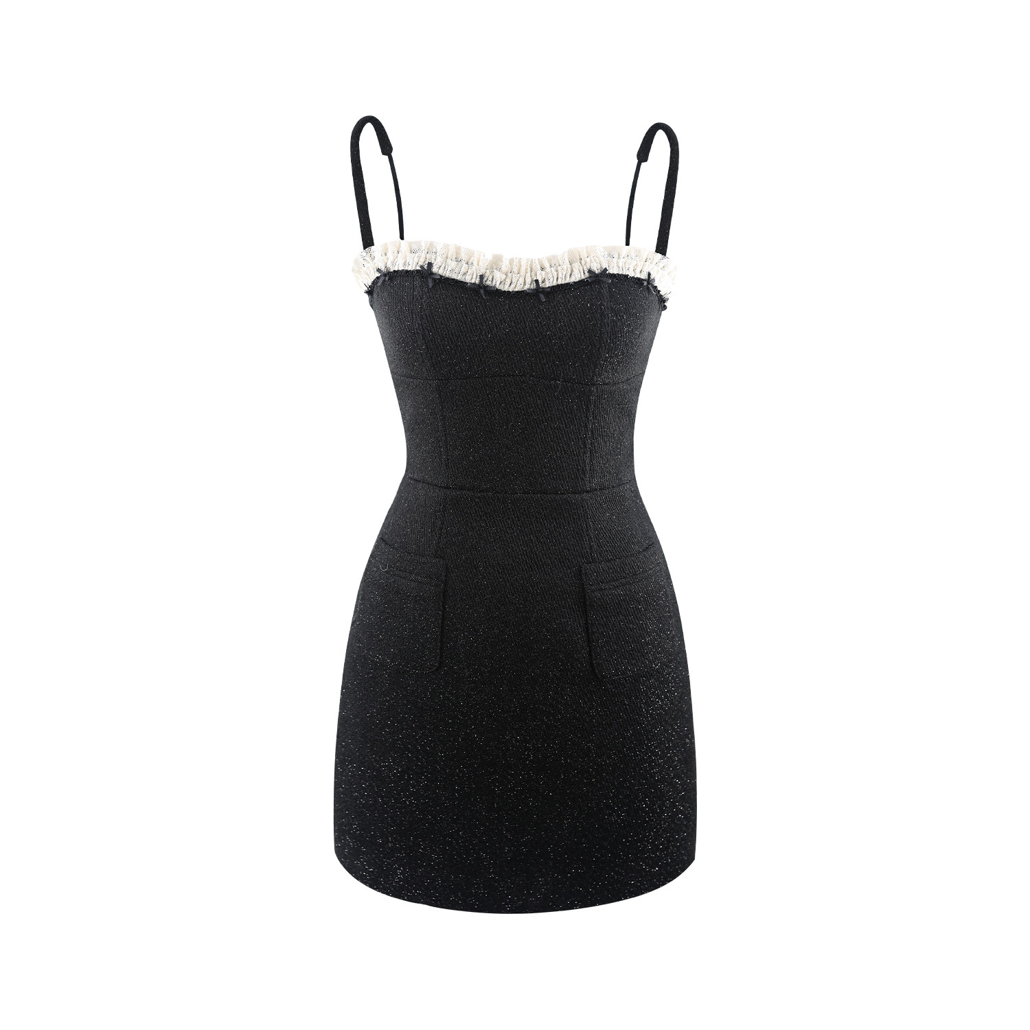 Mummy Cat下蛋喵  年会战裙 黑色亮丝丝钉珠小香风吊带礼服连衣裙