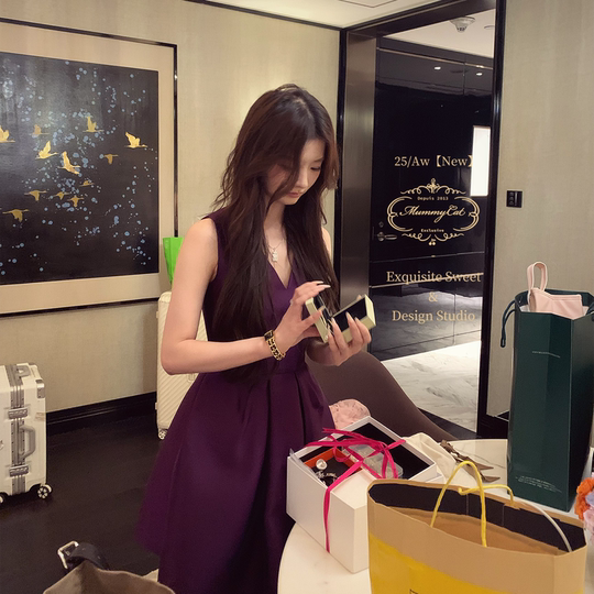 MummyCat下蛋喵【璀璨人生】 25新品魅影紫贵气深V领礼服连衣裙