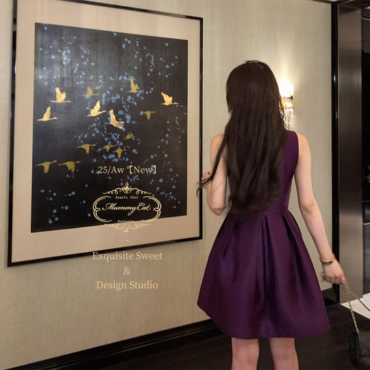 MummyCat下蛋喵【璀璨人生】 25新品魅影紫贵气深V领礼服连衣裙