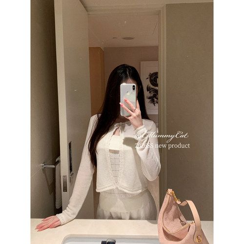 MummyCat下蛋喵【松弛漫旅】26新品亚麻莱赛尔亮片花边针织开衫 - 图0