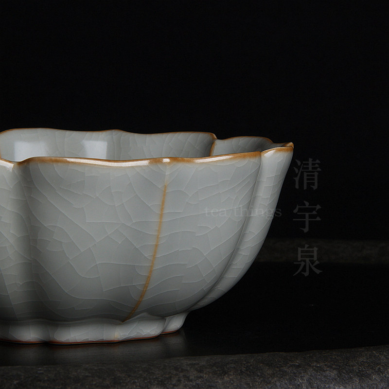 台湾柏采汝窑茶洗冬青釉月白柏采窑 SR-107E云顶水洗汝瓷开片_虎窝淘