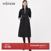 edition dress woman 2023 autumn new Cognitive Wind half zipper A word for waist and small black dress EBC3DRS035