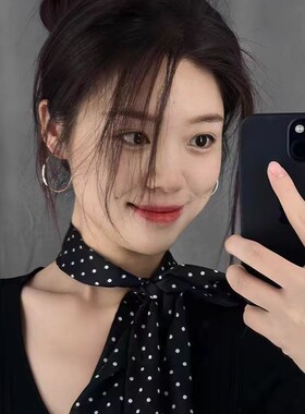 波点小丝巾女韩版百搭ins可搭包包衬衫丝带飘带细窄长条尖角领巾
