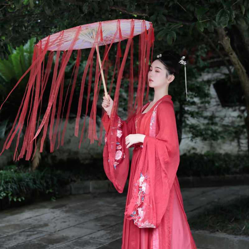 古代女子古装汉服油纸伞古风伞摄影走秀道具伞防雨飘带伞流苏伞_虎窝淘