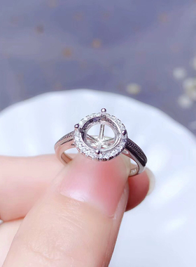 925纯银镀铂金品质不掉色一克拉圆5/6.5/8/9mm空托戒托工厂定制