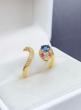 精致925纯银戒托镶嵌天然蓝宝石戒指圆形4×4伦敦蓝银托加工定制