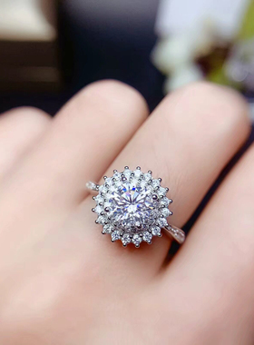 满钻豪华925纯银镀金一克拉仿钻戒圆形6.5MM戒托空托加工定制批发