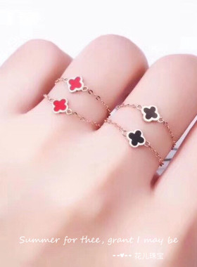 曼妮工坊幸运草通体18K彩黄AU750戒指指环不掉色软链戒网红