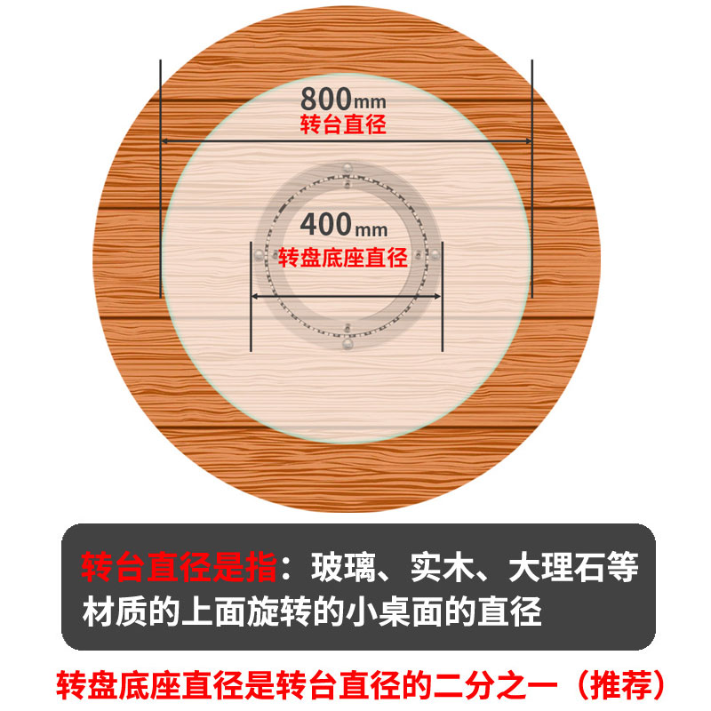 静音铝合金餐桌转盘底座轴承转心实木玻璃大理石圆桌旋转转动圆盘 - 图2