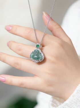 正品天然翡翠镶嵌佛A货翡翠玉佛吊坠佛冰糯锁骨项链闪钻翡翠吊坠