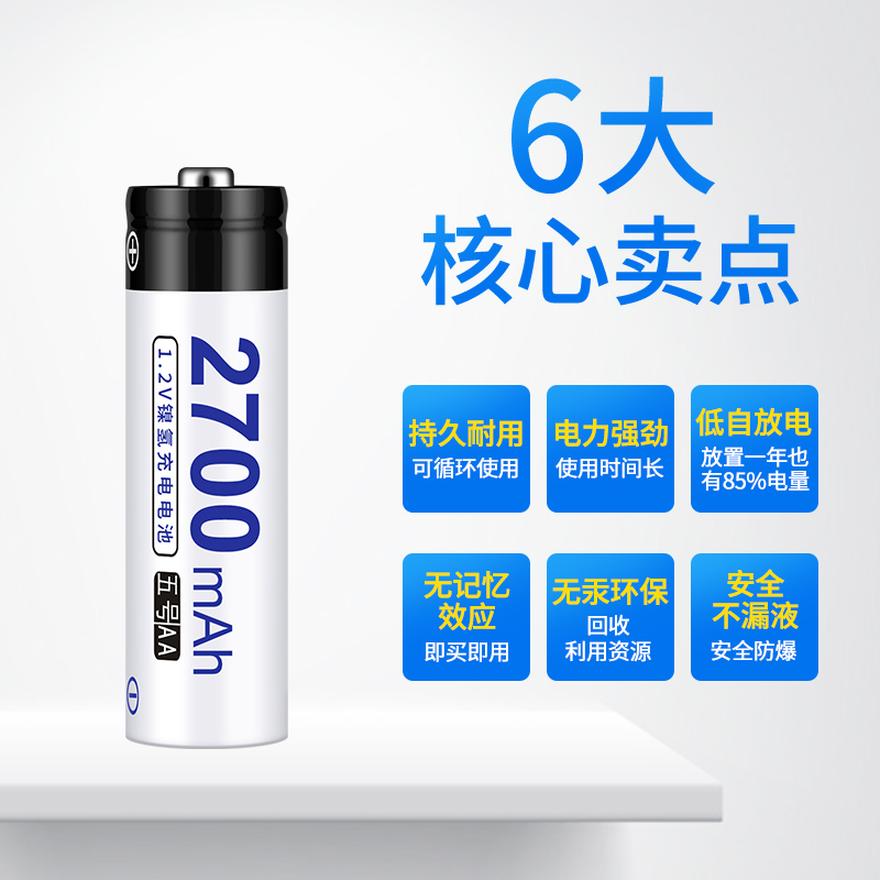 倍量五号电池5号充电电池套装智能充电器配8节5号2700MAH可充七号镍氢大容量可以冲电的充电池替代1.5v干电池 - 图1