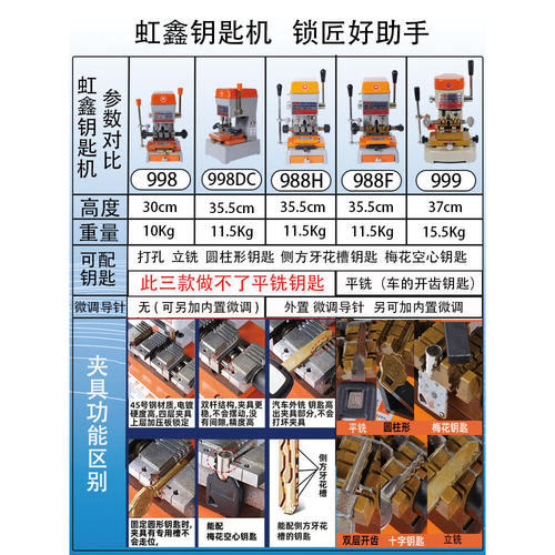 新款立式双杆四层夹具锁匙机器配钥匙机器外铣槽平铣梅花钥匙998A - 图2