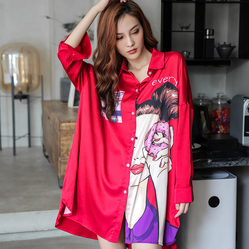 2020新款睡裙春秋冰丝性感卡通衬衫 pxfc睡裙