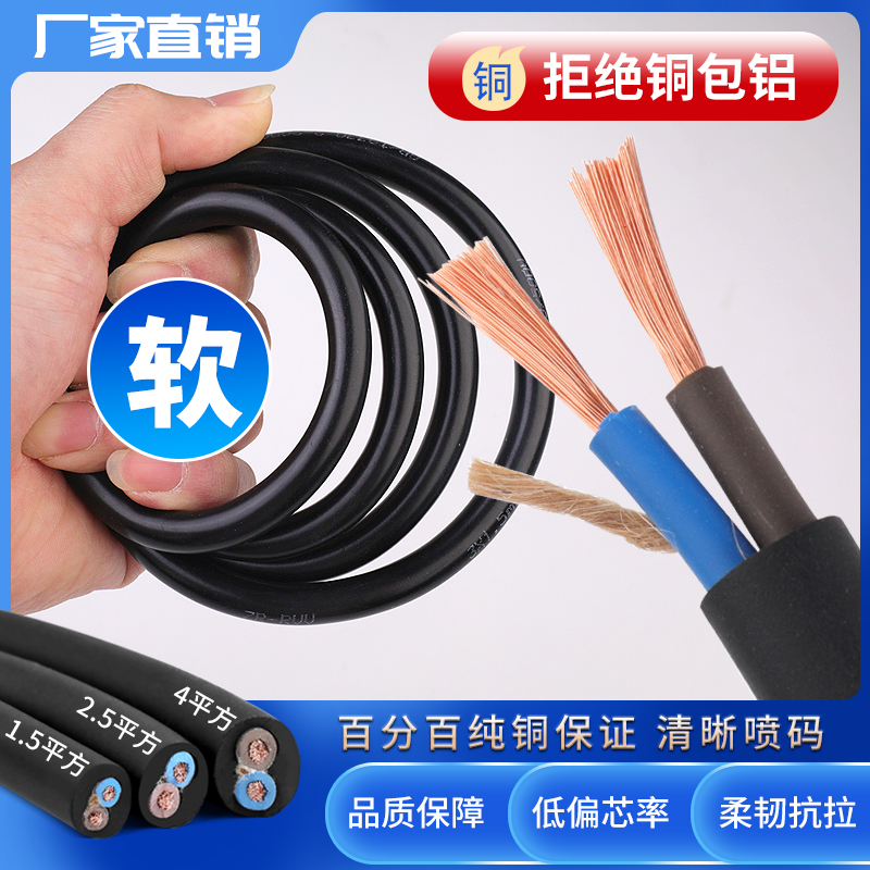 二芯电缆线2.5纯铜珠江电线两芯家用软线1/4/6平方延长电源护套线