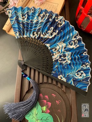 日式和风浮世绘神奈川海浪富士山折扇子日本和扇男女工艺扇礼品夏 虎窝淘