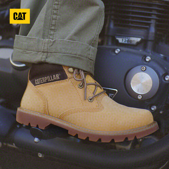 CAT卡特秋冬男女同款休闲工装靴中帮情侣款百搭牛皮革大黄靴