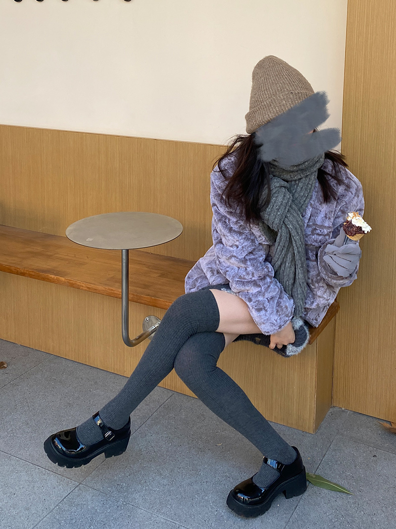 trisection过膝袜女长筒袜鞋秋冬保暖加厚大腿膝盖ins长袜灰袜子-第4张图片-提都小院