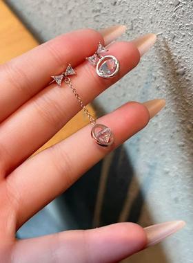 香港壹刻珠宝纯银s925不对称蝴蝶结圈主石耳饰 约2.31g配专柜礼盒