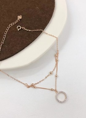 香港购壹刻珠宝925纯银脚链双层设计款镶钻甜甜圈脚链白金色金色