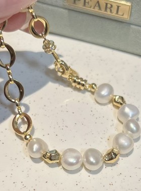 香港壹刻珠宝大O半边天手链8-9MM天然高品质巴洛克淡水珍珠