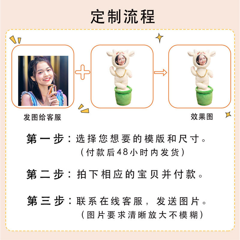 可爱熊兔diy定制照片会唱歌的录音玩偶人脸娃娃搞笑玩具生日礼物