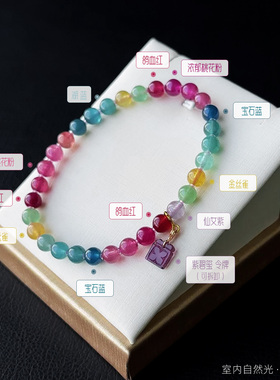 和嘉裕色标蓝紫碧玺手链天然金丝雀轻奢透体单圈手串精致令牌正品