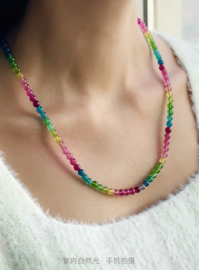 和嘉裕色标级鸽血红蓝碧玺手链金丝雀多圈手串天然老矿项链首饰女