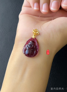 和嘉裕粉绿西瓜碧玺佛吊坠福在眼前收藏级项坠精品高透民族风首饰