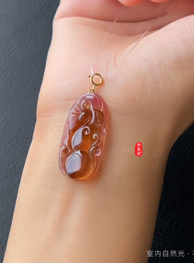 和嘉裕天然粉西瓜碧玺葫芦吊坠冰透高品双面雕刻项坠轻奢首饰正品