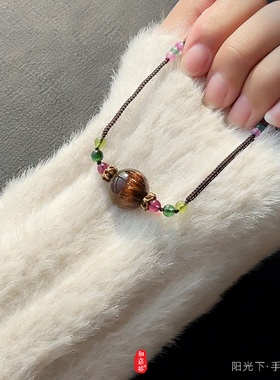 和嘉裕大尺寸铜发颈绳精品蓝碧玺珠发晶原创水晶吊坠男女款项链