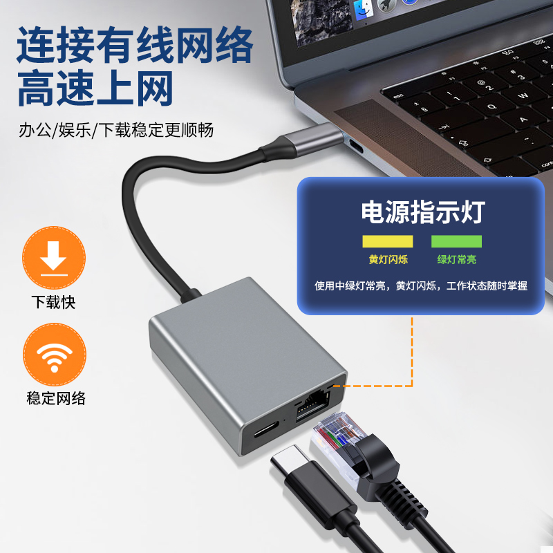 TypeC转网线口OTG转换器PD100W充电适用苹果华为手机iPad平板MacBook笔记本air电脑RJ45网卡转接头网络扩展坞 - 图3