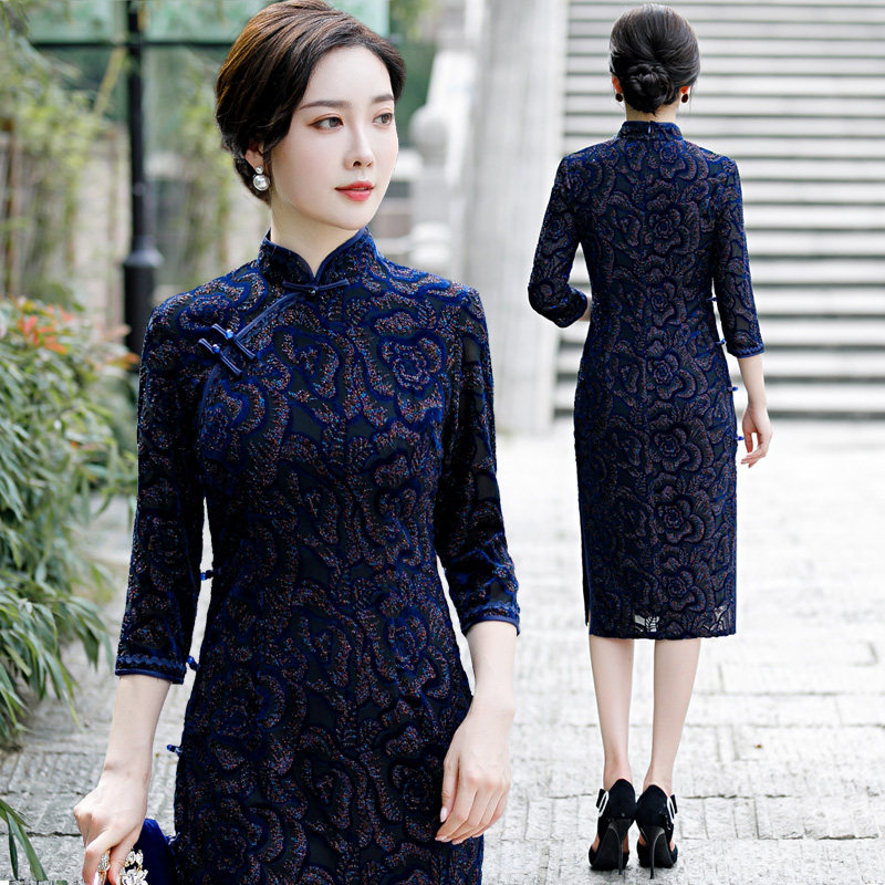 春季新款修身旗袍气质优雅显连衣裙 淑女记旗袍