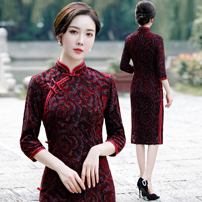 春季新款修身旗袍气质优雅显连衣裙 淑女记旗袍