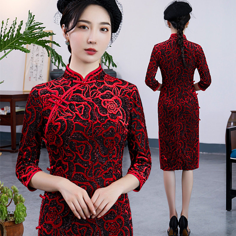 春季新款修身旗袍气质优雅显连衣裙 淑女记旗袍