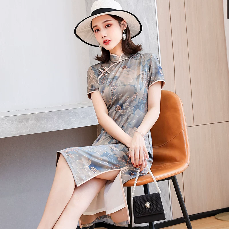 Ретро-сезонное чонсам, slim fit, середина длины, китайский стиль