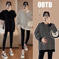 Gestational Woman Dress 2023 Fall New Fashion 100 Hitch High Sense Stripes Loose Large Code Knitted Blouse External Wearing Sweater