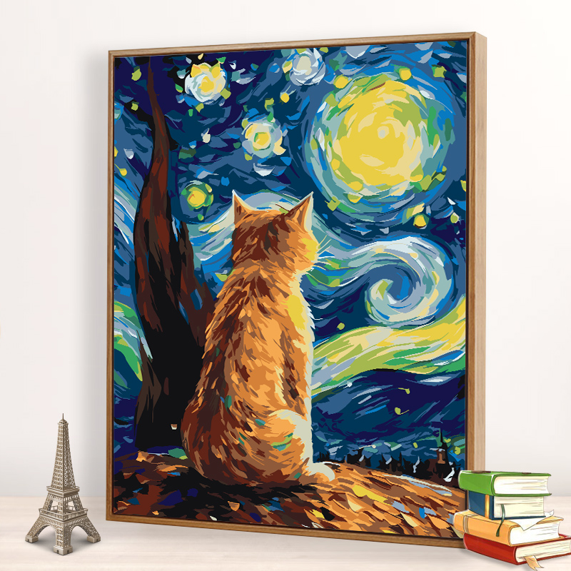 抽象油彩画 彩色猫画画diy数字油画填充填色抽象手工手绘解压解闷丙烯油彩画