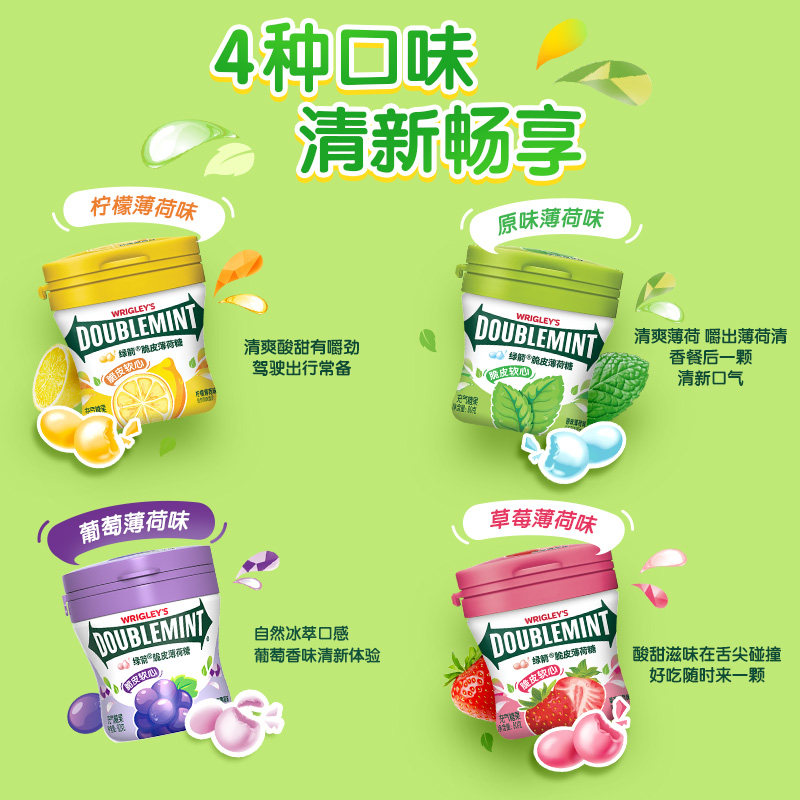【任选3件】绿箭口香糖无糖薄荷糖组合零食糖果去口臭清新口气
