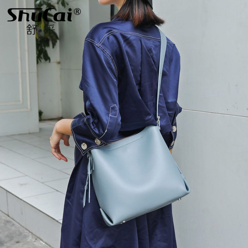 真皮2020新款潮韩版高级感水桶包 舒采女士包袋
