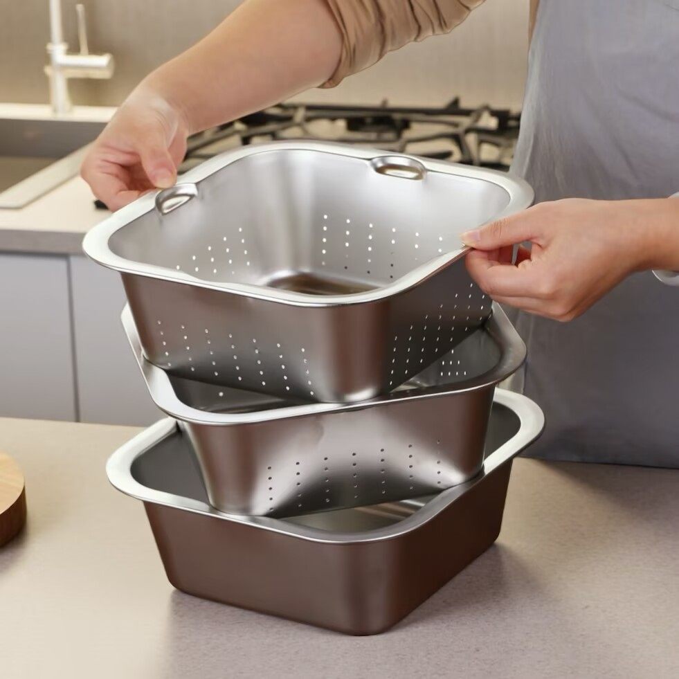 EAYU双层洗菜盆沥水篮食品级304不锈钢家用淘米洗菜水果盆滤水篮,淘宝优惠券,粉丝福利购,淘宝优惠卷