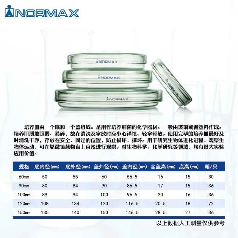 NORMAX玻璃培养皿细胞60 90 100 120 150mm弧菌种子平皿进口微生物细菌培养皿 - 图1