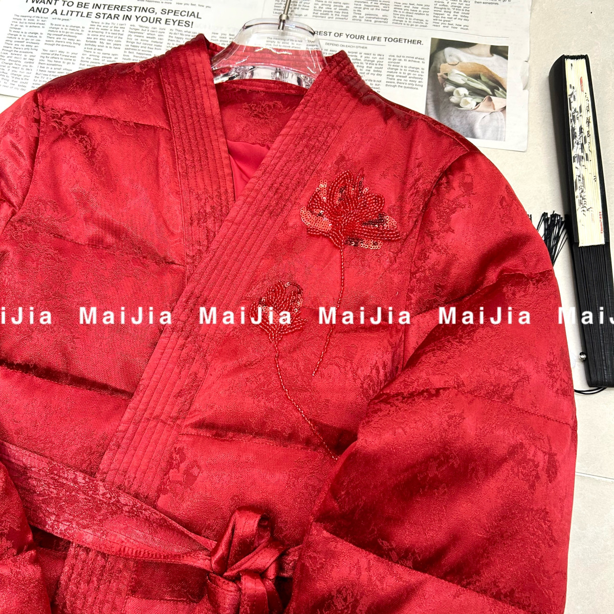 诺诺小众设计新国风系列穿珠鹅绒服保暖羽绒服外套(配腰带)J358,淘宝优惠券,粉丝福利购,淘宝优惠卷