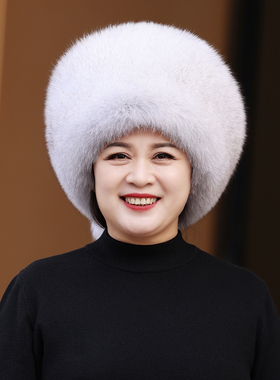 狐狸毛帽子女冬季真皮蒙古帽民族风保暖护耳帽东北皮草帽子女冬天