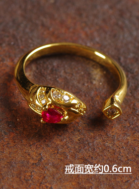 红色女玻璃水晶几何造型夸张戒指