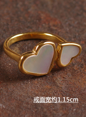 黑色玻璃水晶珍珠贝壳夸张女戒指