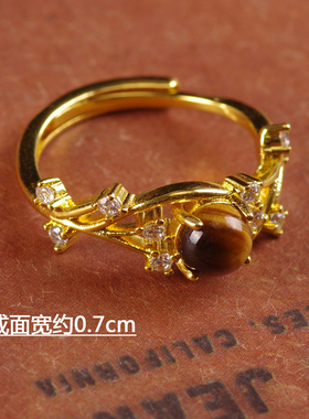 天然母贝壳虎眼石钛钢夸张戒指环