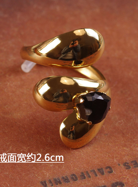 黑色玻璃水晶钛钢叠戴通勤戒指环