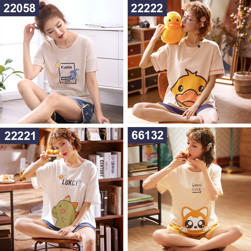 兰秀美旗舰店韩版睡衣女夏季纯棉短袖短裤卡通可爱薄款家居服外出休闲两件套装1