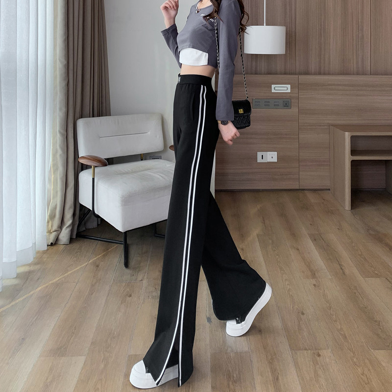 侧条纹开叉阔腿裤2022新款休闲裤子 雪来赛奇休闲裤