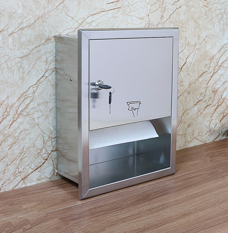 304不锈钢入墙擦手纸巾盒 卫生间嵌入式手纸架 公共隐藏式抽纸盒